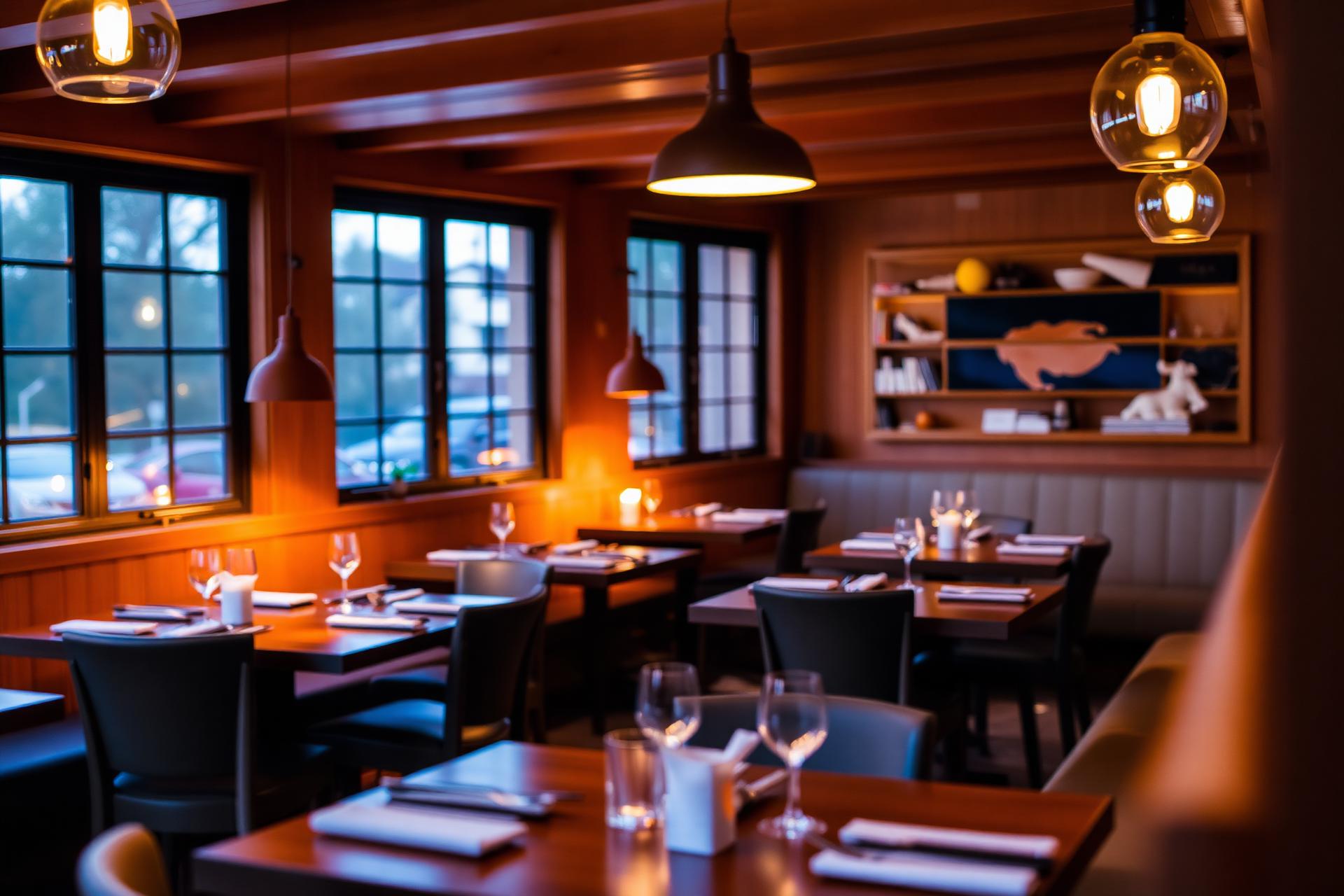 Sfeervol restaurantinterieur bij avondlicht