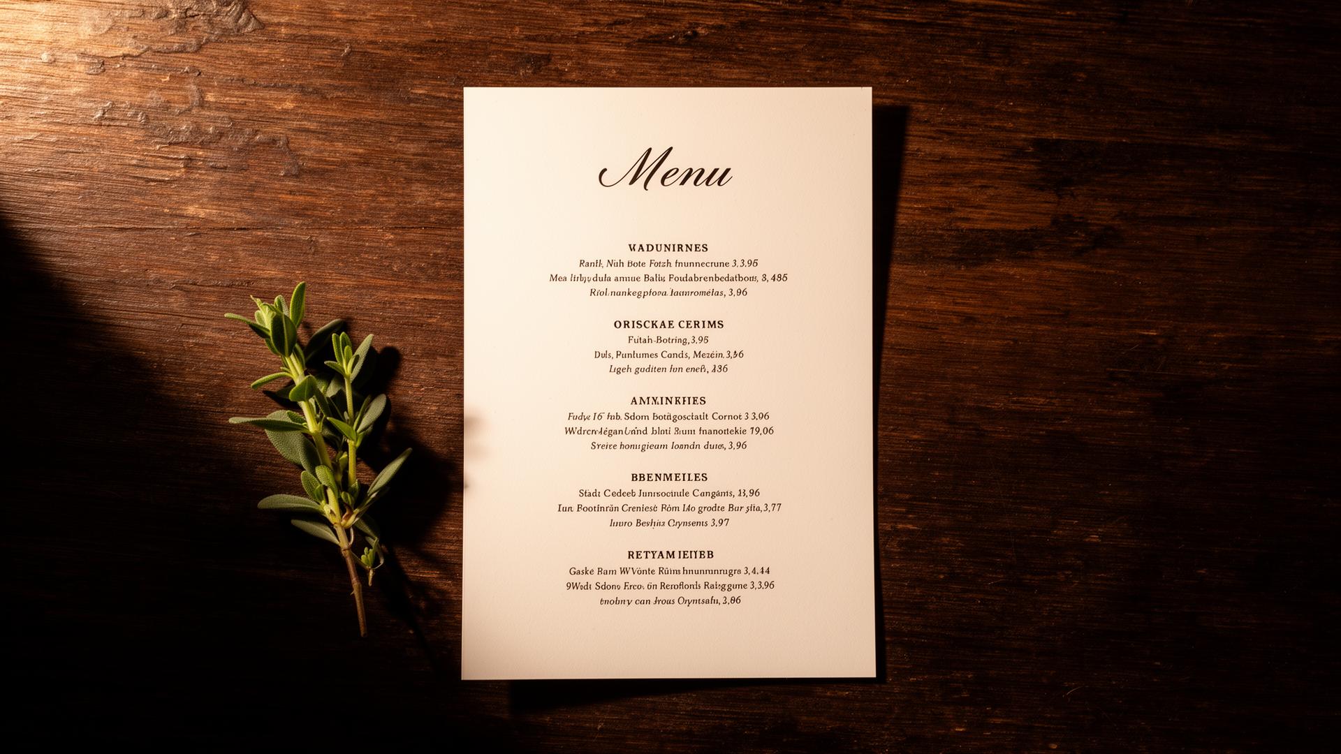 Voorbeeld van een restaurantmenu — demo volgt